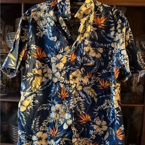 George Floral Hawaiian Shirt - Navy and Orange